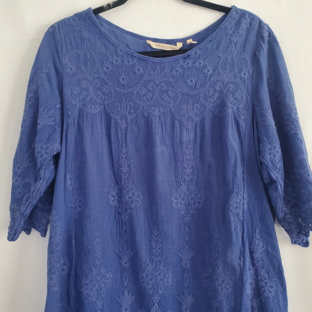 Soft Surroundings NWT Size M Mon Cherie tunic cadet blue Missy lace blouse - Picture 4 of 12